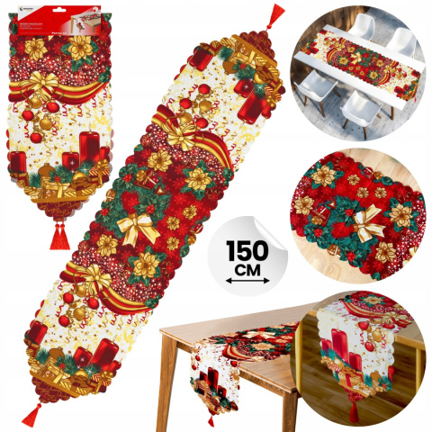 BIEŻNIK ŚWIĄTECZNY NA STÓŁ ŁAWĘ DEKORACJA 34 x 150 cm BOŻE NARODZENIE BIEŻNIK ŚWIĄTECZNY NA STÓŁ ŁAWĘ DEKORACJA 34 x 150 cm BOŻE NARODZENIE
