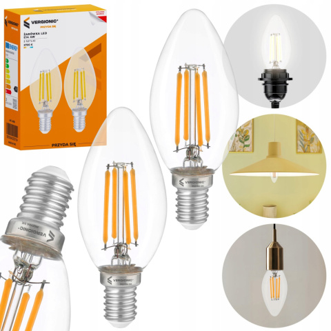 Kpl 2 szt Żarówka dekoracyjna LED E14 4W 2700K świeczka Kpl 2 szt Żarówka dekoracyjna LED E14 4W 2700K świeczka