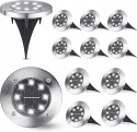 LED 12x LAMPA SOLARNA OGRODOWA LAMPKI GRUNTOWE DYSK NAJAZDOWE ZESTAW ZIMNE