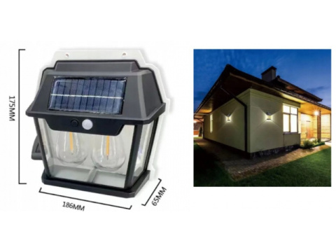 Lampa Solarna Kinkiet 2 Żarówki LED Czujnik Ruchu Stylowa Vintage Ciepła Lampa Solarna Kinkiet 2 Żarówki LED Czujnik Ruchu Stylowa Vintage Ciepła