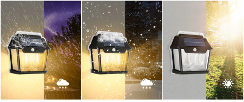 Lampa Solarna Kinkiet 2 Żarówki LED Czujnik Ruchu Stylowa Vintage Ciepła Lampa Solarna Kinkiet 2 Żarówki LED Czujnik Ruchu Stylowa Vintage Ciepła
