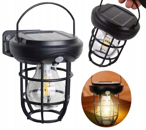 Lampa VINTAGE LAMPION KINKIET SOLARNY E27 LOFT RETRO ŻARÓWKA CAMPING LED Lampa VINTAGE LAMPION KINKIET SOLARNY E27 LOFT RETRO ŻARÓWKA CAMPING LED