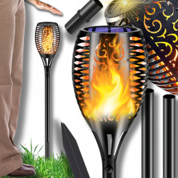NAJWIĘKSZA POCHODNIA SOLARNA XXL LAMPA LED OGRODOWA PŁOMIEŃ WBIJANA 78cm
