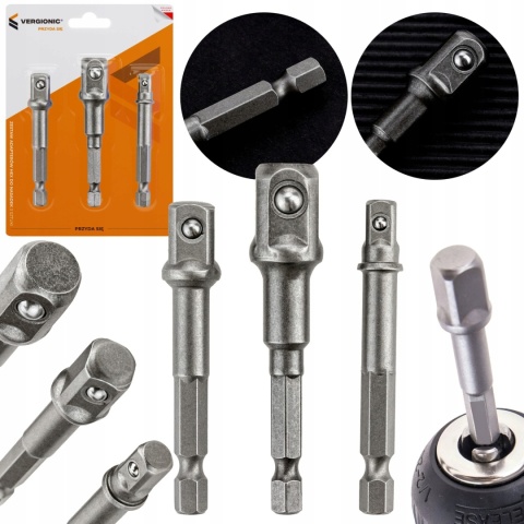 Zestaw nasadek ADAPTERY HEX klucze kpl 3 szt