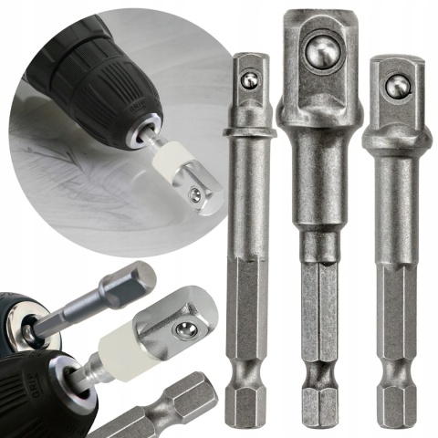 Zestaw nasadek ADAPTERY HEX klucze kpl 3 szt