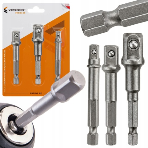 Zestaw nasadek ADAPTERY HEX klucze kpl 3 szt