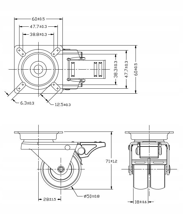 Koło skrętne z hamulcem Zestawykolowe 50 mm 80 kg EAN (GTIN) 5903991494719
