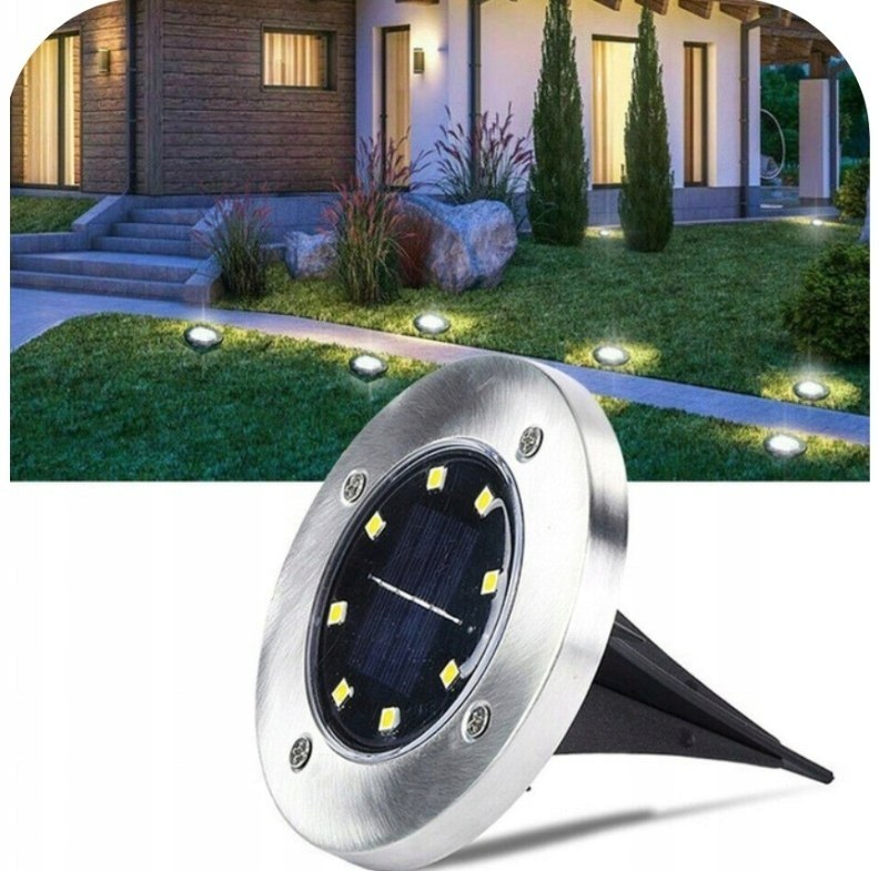 Lampa Solarna Ogrodowa LED Najazdowa Wbijana Srebrna Lampka Oświetlenie