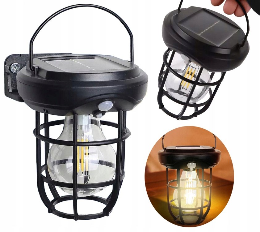 Lampa wisząca stojąca LAMPION KINKIET SOLARNY E27 LOFT filament LED z PIR