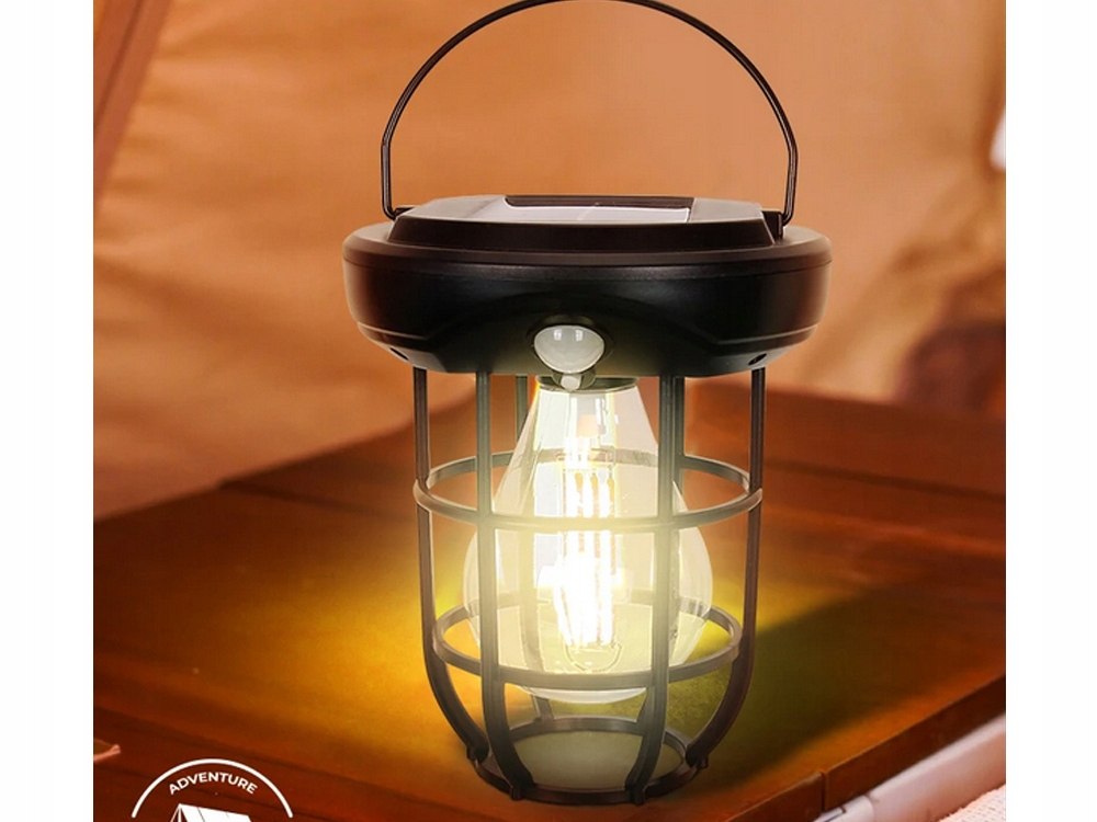 Lampa wisząca stojąca LAMPION KINKIET SOLARNY E27 LOFT filament LED z PIR Kolor czarny