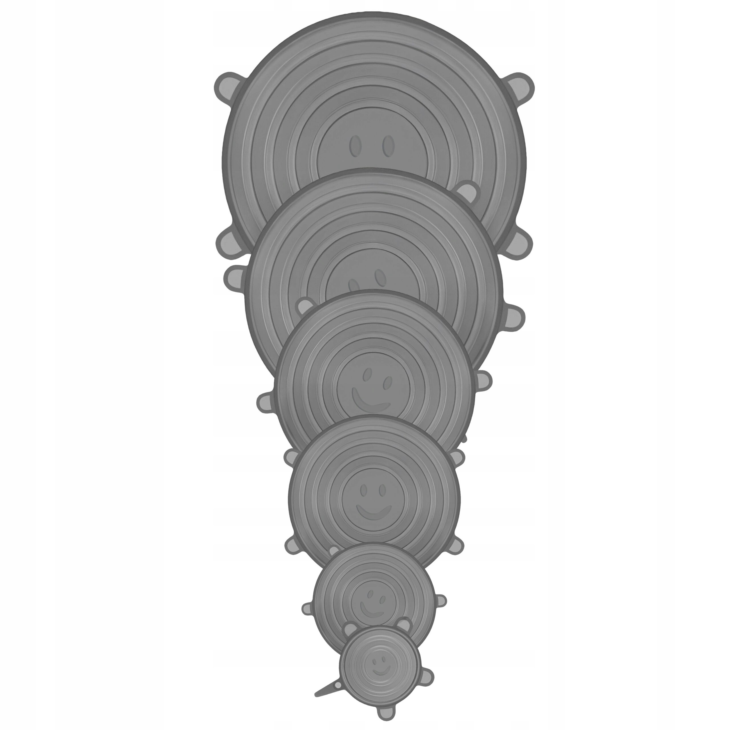 Pokrywki silikonowe uniwersalne do żywności szczelne 6 sztuk rozmiarów Linia Pokrywki silikonowe szare uniwersalne 6x