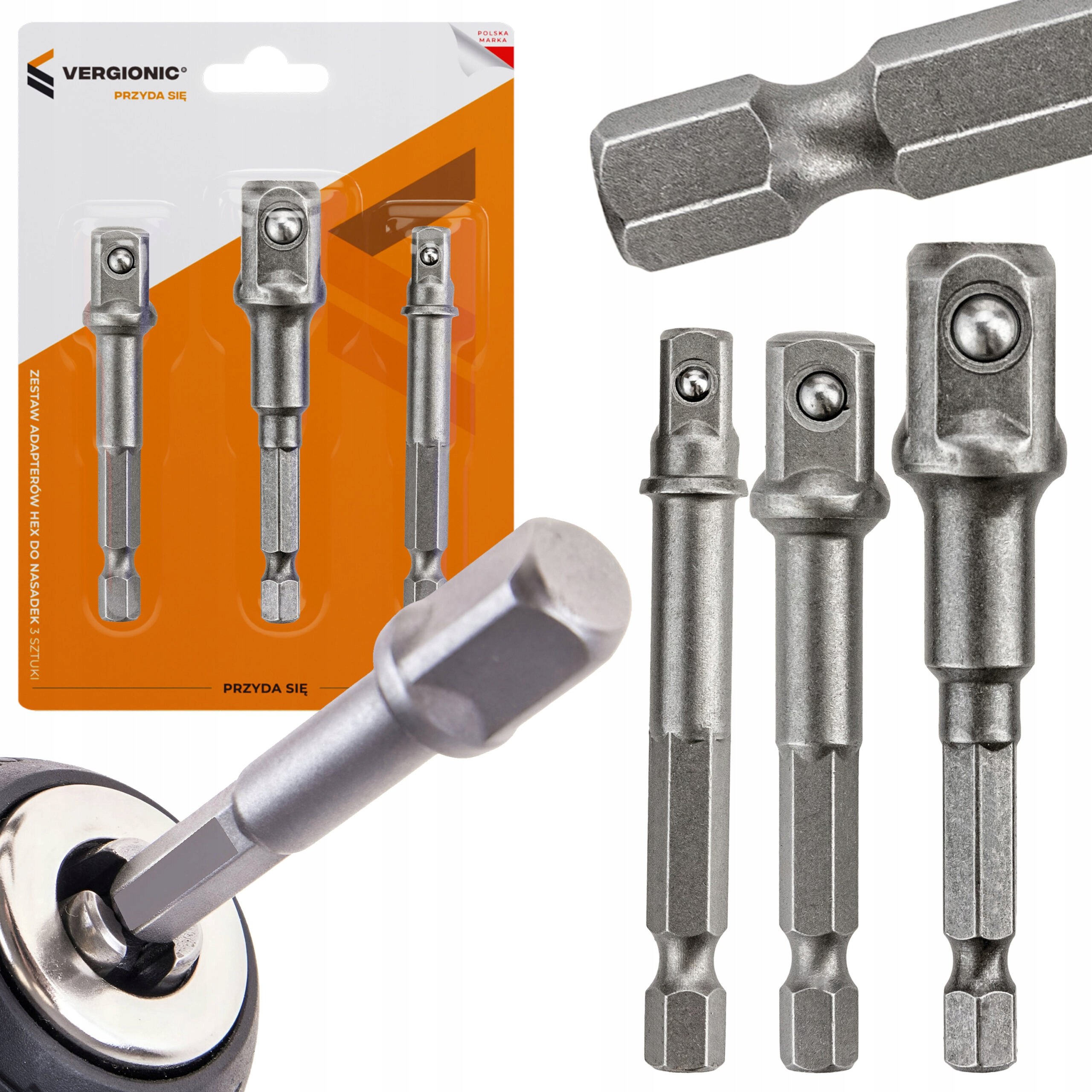 Zestaw nasadek ADAPTERY HEX klucze kpl 3 szt