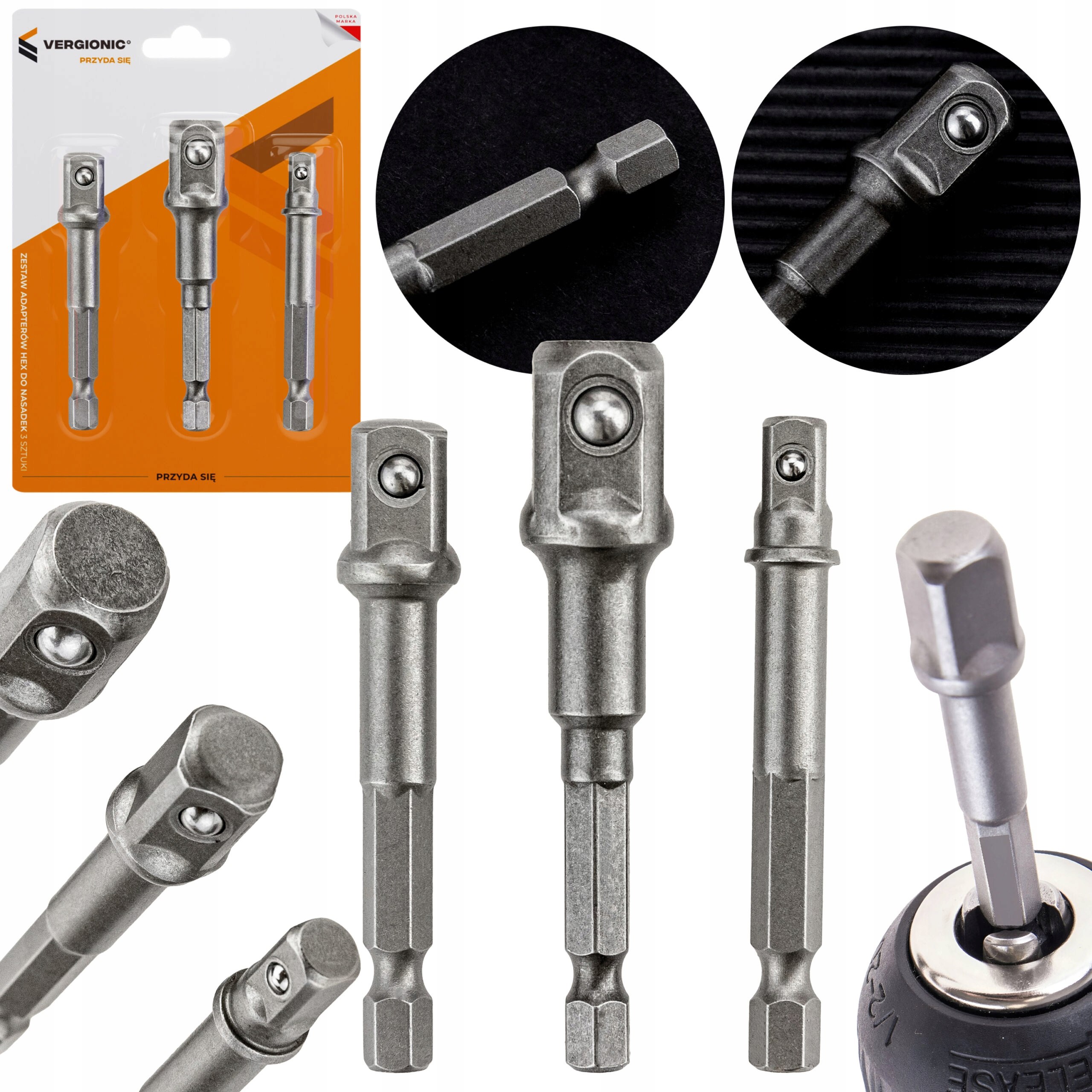 Zestaw nasadek ADAPTERY HEX klucze kpl 3 szt Rodzaj klucza nasadowy